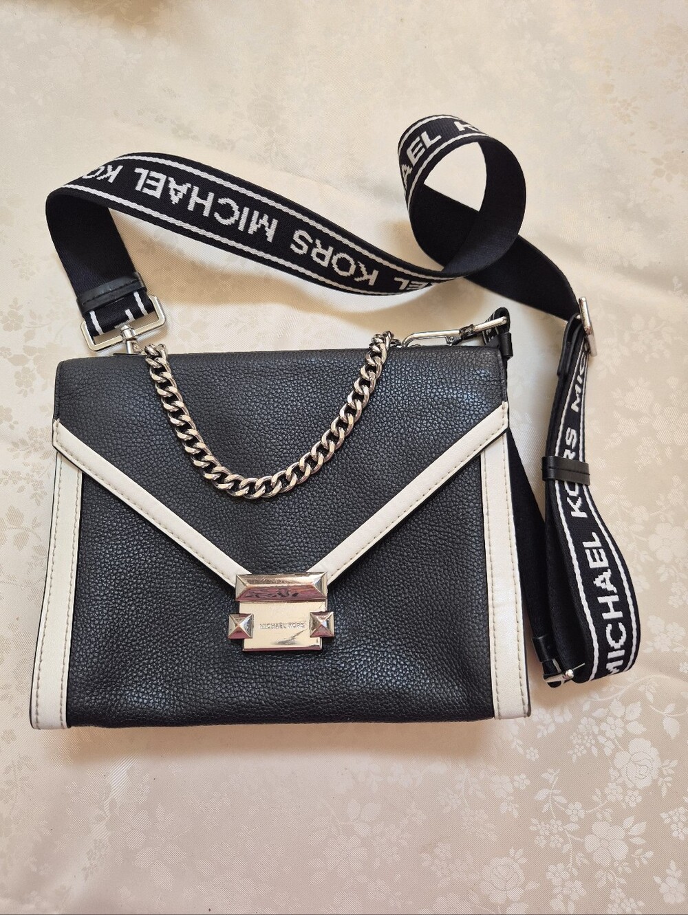 Michael Kors Black & White Pebbled Leather Crossbody Bag